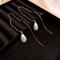 Elegant silver tassel earrings with white teardrop pearls in a black velvet jewelry box - 69# Ear Thread - Silver - Water Drop
