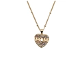 Gold heart MOM pendant necklace with colorful cubic zirconia on a white background - MOM Heart Hollow Colorful Zirconia
