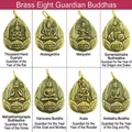 Macro view of eight brass Buddhist protector deities with detailed lotus base carving - Avalokitesvara