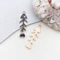 DIY jewelry fishbone pendant with black enamel finish and gold alloy plating accessories - Ocean Fish Bone (12045) / 1 Piece (12x34mm) / Black
