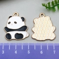 Front and back view of enamel panda charm with ruler scale measurement for DIY crafts - Baby Panda
