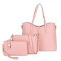 Ensemble de 3 sacs roses avec motif tressé comprenant un cabas et une bandoulière - Set de 3 pièces / Rose