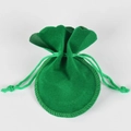 Green velvet drawstring jewelry pouch with round base for small accessories - 7x9cm / Dark Green