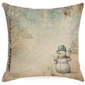 Linen Christmas pillowcase with vintage snowman watercolor print for home decor - YMD511-8 (Winter Snowman)