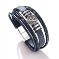 Multi-layer woven leather bracelet for men with silver Valknut charm and magnetic clasp - Blue