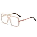 Fashionable square nude pink frame sunglasses with golden metal temples for women - Pink Frame