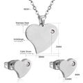 Stainless steel heart jewelry set with cubic zirconia necklace and stud earrings - Silver (SE120502S)