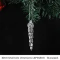 50-pack of 80mm transparent acrylic icicle Christmas ornaments with silver hanging strings - 80mm Spiral Cylindrical Icicle