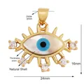 Golden Evil Eye charm with white shell and blue zircon, 24mm x 16mm DIY jewelry piece - L559136-Gold Shell Sky Blue Eye