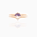 Detailed macro shot of 18K gold plated ring set with purple triangle zircon and bead band - US 7 / Rose Gold Two-Piece Set (Purple Gem)