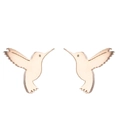 Cute Korean style hummingbird wooden stud earrings in natural wood finish for women - Hummingbird Shape (384) / Rose Gold