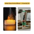 White 3D flame diffuser with crackle texture and 10ml essential oil gift set - DQ709A Mini Version / With 10ml Fresh Essential Oil / White