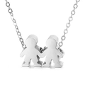 Polished silver stainless steel necklace featuring a boy and girl hand-holding pendant - Silver Couple Holding Hands (KN197043-K)