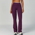 Deep purple high-waisted flared yoga pants with white contrast waistband trim - Giga Purple