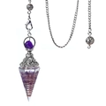 Cone-shaped resin pendulum with purple amethyst chips and silver copper spiral wire - Amethyst (Antique Silver)