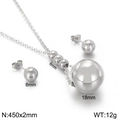 Silver steel jewelry set with beaded pendant necklace and round stud earrings - Studs 8mm + Necklace 45cm / Silver Set (KS48267-Z)