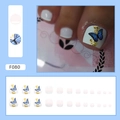 Blue butterfly and gold foil press-on toenails featuring a French style pink base F080 - Blue Butterfly (F080) / Glue Type / Translucent Pink