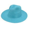 Detailed top view of a breathable blue woven straw Panama hat with a classic Fedora crown - One Size / Lake Blue