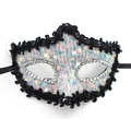 Maschera veneziana con paillette colorate e pizzo argento per travestimenti di Halloween - Stile Nastro con Paillettes Drago / Bianco