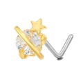 Piercing de nariz en L con diseño de planeta dorado y piedra de circonita clara - BD00660 Dorado/Planeta Estrella