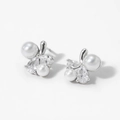 Boucles d'oreilles en acier argenté avec perles blanches et zircons en goutte - Argent (PD2993)