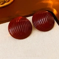 Retro burgunderrote runde Ohrstecker mit Faltenstruktur und Silbernadeln - 2# Silber-Ohrstecker-Stift - Rot - Gestreift