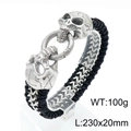 Herren Punk Lederarmband geflochten mit silbernen Totenköpfen und Metallkette - Totenkopf-Stil (KB144772-KFC)