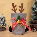 Christmas reindeer gift bag with gray linen texture and festive 3D ornaments - Grey Reindeer Antler Style
