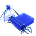 Blue organza drawstring pouch for jewelry and gifts with elegant sheer fabric finish - Royal Blue; 5x7cm