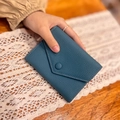Peacock blue lychee grain leather mini wallet in an elegant envelope trifold design - Teal