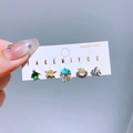 Handheld display of sea turtle, starfish and jellyfish stud earring set with S925 silver post - Ocean Creatures Style (0907)