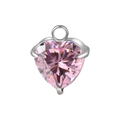 Ciondolo a cuore con zirconia rosa e montatura a griffe argentata per gioielli fai-da-te - Ottobre Rosa (Montatura in Acciaio)