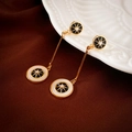 Elegant gold drop earrings with black and white enamel star motifs and crystals - Octagonal Star Enamel Style (22#)