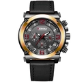 Men's chronograph watch with black gold case and black leather strap by DEDIMA - Black Strap Rose Gold Case Black Dial