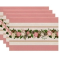 Set of 4 Christmas placemats with pink stripes and holiday flower pattern - Pink Stripe Christmas Ball (Pack of 4)