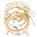 Chunky gold chain bracelet set with pearl heart and star charms on white background - Style 3-Gold Pearl Heart OT Buckle Set