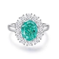 Elegant S925 silver ring featuring a large oval Paraiba turquoise gemstone and halo diamonds - US 6 / Paraiba Blue