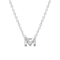 Sterling silver necklace with letter M pendant in silver finish and minimalist chain - Letter M / White Gold