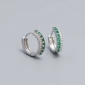 Elegante S925 zilveren oorringen met dubbele rij groene en witte zirkonia steentjes - Platina (Groene Zirkonia)