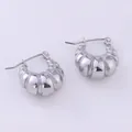 Chic silver lava style ribbed croissant earrings with a polished metallic finish - Silver XLEH024-1 (Croissant/Ribbed)