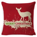 Red linen-textured Christmas pillow cover featuring a reindeer and Merry Christmas print - Zl001-15 / 45*45cm Cover Only