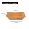 Bandeja de papel kraft marrón n.º 4 en forma de barco para frituras y aperitivos - 250g Papel Kraft + 15g Recubrimiento PE / Tamaño No.4 Barco de Comida Mediano