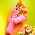 Pink milk tea cup keychain with silicone strap and Love print for women - Pink (Rope Style, No Package)
