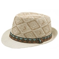 Herren Sommer Strohhut mit beige Textur und buntem Ethno-Band im klassischen Jazz-Stil - M (56-58cm) / Khaki