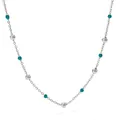 Silver beaded necklace featuring polished silver beads and turquoise green accents - Silver Cyan Round Bead Style (PCD504 White Gold)