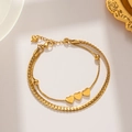 Bracelet double rang en acier titane doré avec pendentifs en forme de cœur et chaîne serpent - Cœur Double Couche (951)