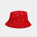 Detailed view of red reversible bucket hat featuring classic nautical anchor print patterns - M (56-58cm) / Red