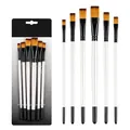 Set of 6 white flat paint brushes with orange nylon bristles for acrylic and oil painting - Flat Tip Style