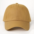 Detailed close-up of khaki cotton twill fabric and stitching on a classic baseball cap - One Size / Turmeric