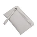 Hellgraue große Clutch-Tasche mit Reißverschluss, Handgelenkschlaufe und Litschi-Muster - Grau